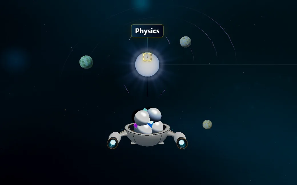 The ship inside the Natural Sciences galaxy, lined up on the Physics star system.